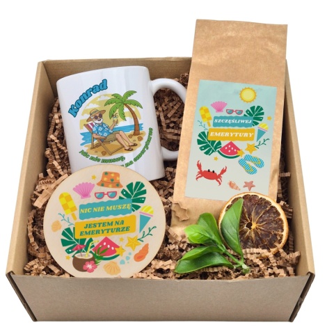 ZESTAW DLA EMERYTA - KUBEK, HERBATA, PODSTAWEK