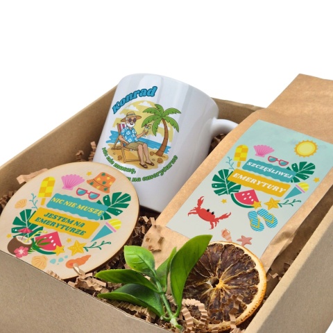 ZESTAW DLA EMERYTA - KUBEK, HERBATA, PODSTAWEK