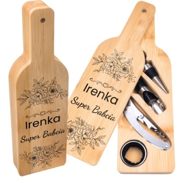 Zestaw do wina w bambusowej butelce – akcesoria do wina prezent dla babci