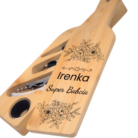 Zestaw do wina w bambusowej butelce – akcesoria do wina prezent dla babci