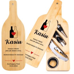 ZESTAW DO WINA W BAMBUSOWEJ BUTELCE - AKCESORIA DO WINA PREZENT DLA ŻONY