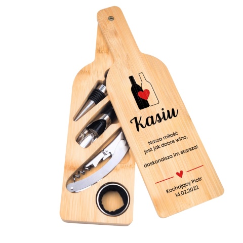 Zestaw do wina w bambusowej butelce - akcesoria do wina, prezent dla żony