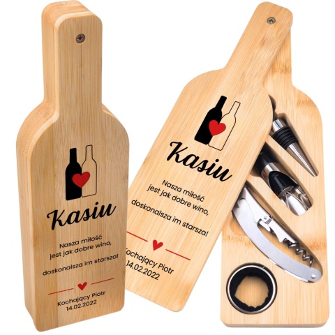 Zestaw do wina w bambusowej butelce - akcesoria do wina, prezent dla żony