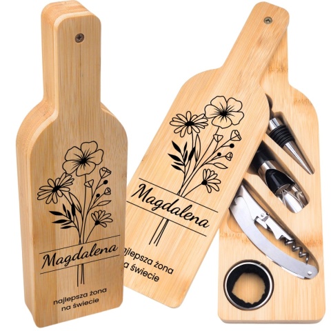 Zestaw do wina w bambusowej butelce – akcesoria do wina prezent dla żony