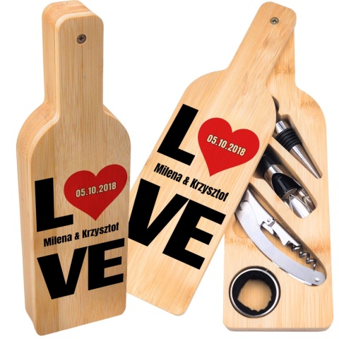 Zestaw do wina w bambusowej butelce – miłosny zestaw do wina prezent dla żony