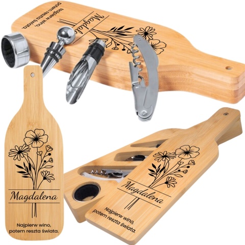 Zestaw do wina w bambusowej butelce – prezent dla kobiety