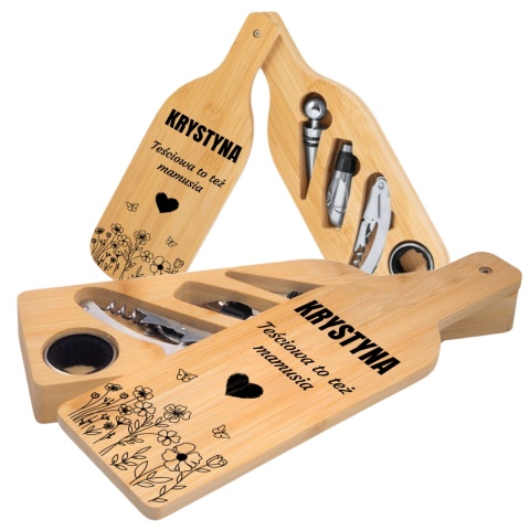 Zestaw do wina w bambusowej butelce – prezent dla teściowej