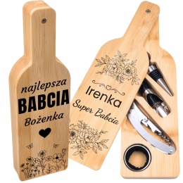 Zestaw do wina w bambusowym etui - akcesoria do wina, prezent dla babci