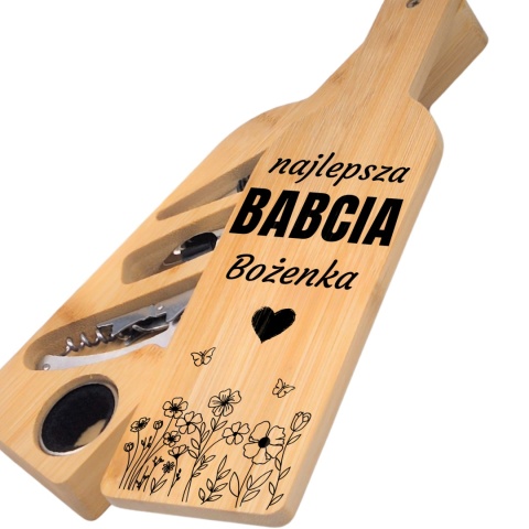 Zestaw do wina w bambusowym etui - akcesoria do wina, prezent dla babci
