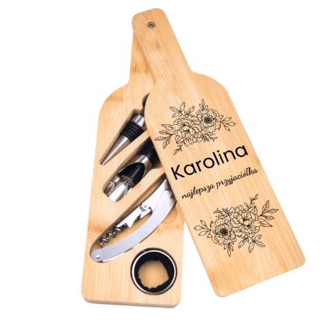 Zestaw do wina w bambusowym etui - akcesoria do wina, prezent dla najlepszej przyjaciółki