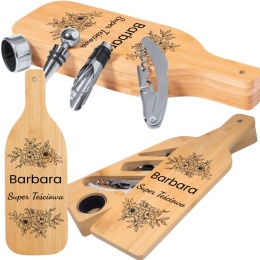Zestaw do wina w bambusowym etui - akcesoria do wina, prezent dla teściowej