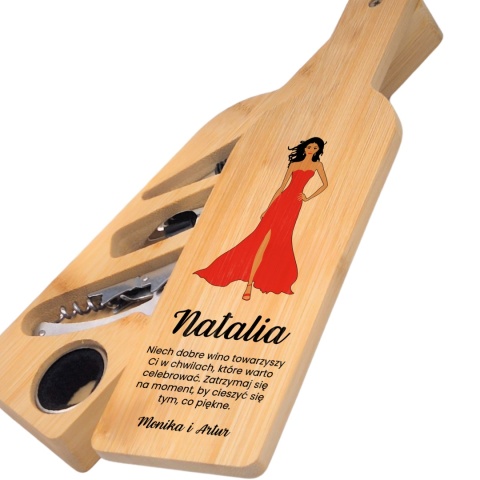 Zestaw do wina w bambusowym etui – prezent dla kobiety z personalizacją