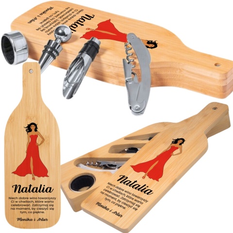Zestaw do wina w bambusowym etui – prezent dla kobiety z personalizacją