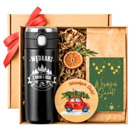 Prezent świąteczny dla wędkarza – zestaw: kubek termiczny z grawerem + herbata świąteczna