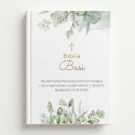 Biblia komunijna z personalizacją - botaniczny wzór z listkami