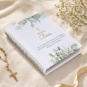 Biblia komunijna z personalizacją - botaniczny wzór z listkami