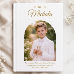 Biblia na Komunię ze zdjęciem dziecka i personalizowanym nadrukiem UV