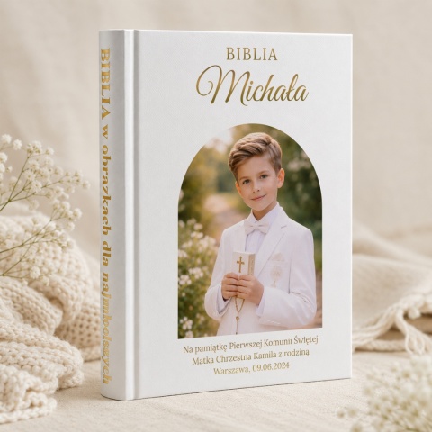 Biblia na Komunię ze zdjęciem dziecka i personalizowanym nadrukiem UV