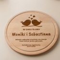 Deska Okrągła Bukowa 30 cm z Grawerem na Ślub - Romantyczne Ptaszki