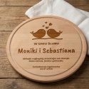 Deska Okrągła Bukowa 30 cm z Grawerem na Ślub - Romantyczne Ptaszki