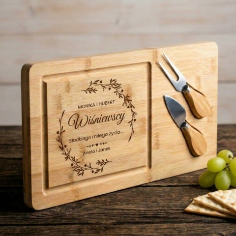 Deska do Serów Bambusowa na Ślub z Personalizowanym Grawerem