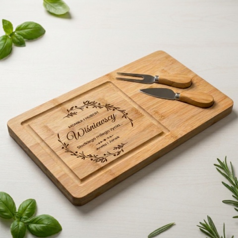 Deska do Serów Bambusowa na Ślub z Personalizowanym Grawerem