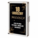 Eleganckie pudełko na pieniądze pamiątka na 18 urodziny czarno-złoty motyw