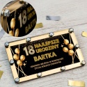 Kartka pamiątka na 18 urodziny z plexi ze śrubkami czarno-złota