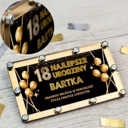 Kartka pamiątka na 18 urodziny z plexi ze śrubkami czarno-złota