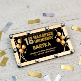 Kartka pamiątka na 18 urodziny z plexi ze śrubkami czarno-złota