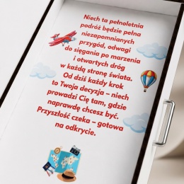 Klasyczne pudełko na pieniądze 18 urodziny motyw podróżniczy