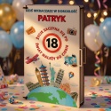 Klasyczne pudełko na pieniądze 18 urodziny motyw podróżniczy