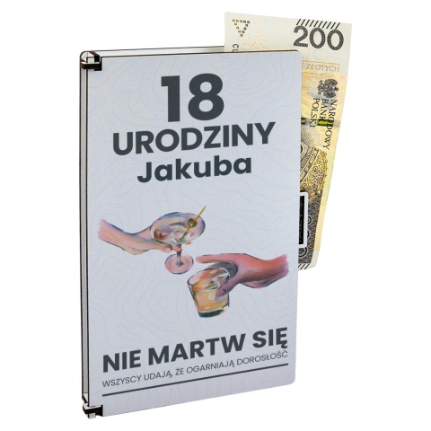 Klasyczne pudełko na pieniądze na 18 urodziny z nadrukiem