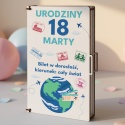 Klasyczne pudełko na pieniądze pamiątka 18 urodziny motyw podróżniczy dla chłopaka i dziewczyny