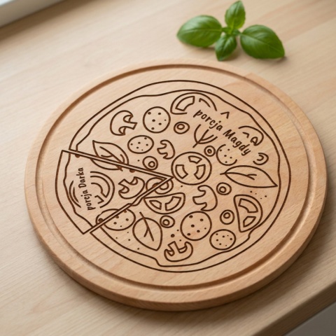 Okrągła deska bukowa z grawerem motyw pizzy prezent na ślub