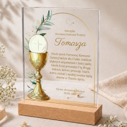 Statuetka na Komunię Świętą – Złota Hostia z kielichem