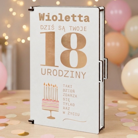 Pamiątka na 18 urodziny - białe pudełko z nadrukiem prezent na 18stkę