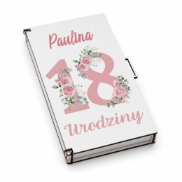 Pamiątka na 18 urodziny dla dziewczyny - piękne pudełko na pieniądze z nadrukiem
