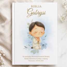 Personalizowana Biblia na Komunię dla chłopca - modlitwa i błękit