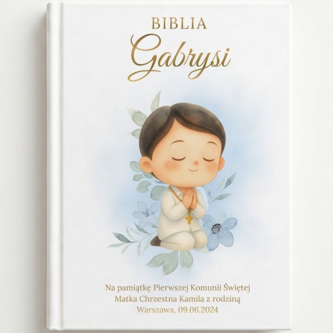 Personalizowana Biblia na Komunię dla chłopca - modlitwa i błękit
