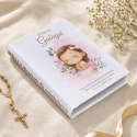 Personalizowana Biblia na Komunię dla dziewczynki - różowe kwiaty