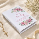 Personalizowana Biblia na Komunię - różowe kwiaty i zielone listki
