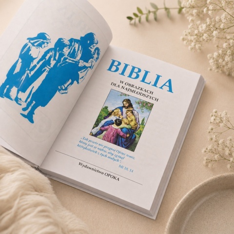 Personalizowana Biblia na Komunię - różowe kwiaty i zielone listki