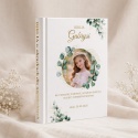 Personalizowana Biblia na Komunię ze zdjęciem dziecka - wianek zieleni