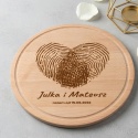 Personalizowana Deska Bukowa Okrągła 30 cm z Grawerowanym Sercem z Odcisków Palców na Ślub
