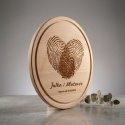 Personalizowana Deska Bukowa Okrągła 30 cm z Grawerowanym Sercem z Odcisków Palców na Ślub