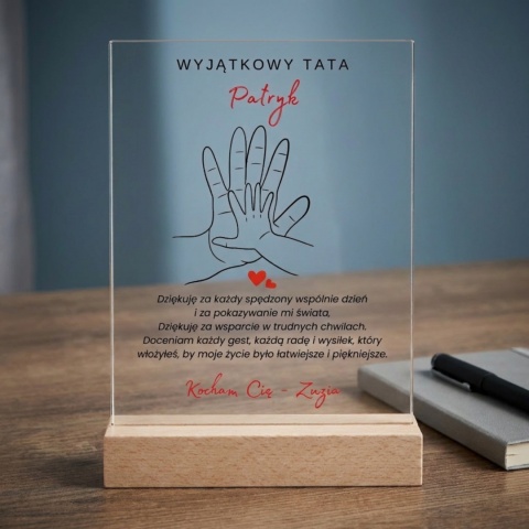 Personalizowana Statuetka na Dzień Ojca z Motywem Dłoni i Własną Dedykacją