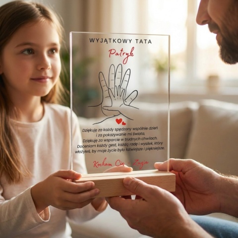 Personalizowana Statuetka na Dzień Ojca z Motywem Dłoni i Własną Dedykacją