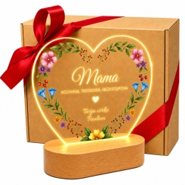 Personalizowana lampka LED dla mamy serce z nadrukiem - prezent na Dzień Matki