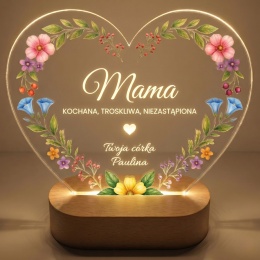 Personalizowana lampka LED dla mamy serce z nadrukiem - prezent na Dzień Matki